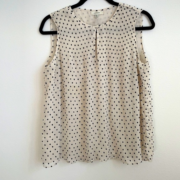Max Studio Ivory black polka dot patterned sleeveless blouse S - Picture 1 of 6